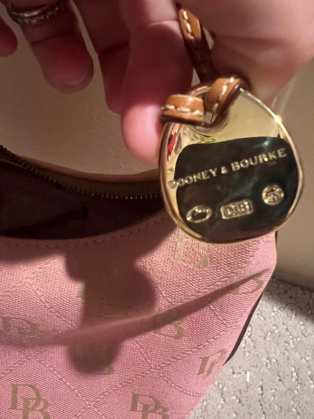 Dooney & Bourke Pink Logo Hobo with Brown Trim